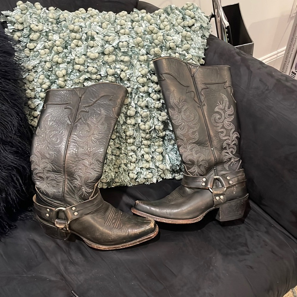 Frye black distressed boots size 6
